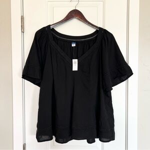 Old navy flowy sleeve lace trim black top NWT XL Tall Lagenlook Summer Loose
